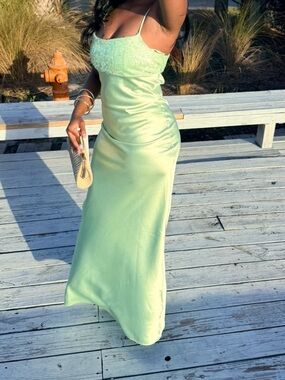 Satin Slip Maxi Dress in Mint Green